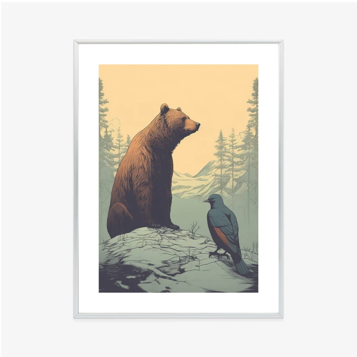 Plakat Niedźwiedź Brunatny Na Tle Śnieżnych Wzgórz