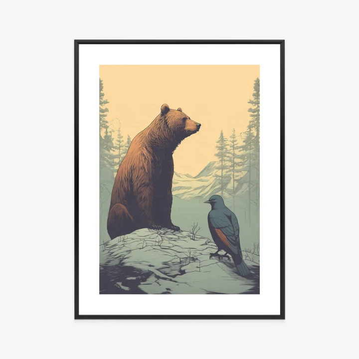 Plakat Niedźwiedź Brunatny Na Tle Śnieżnych Wzgórz