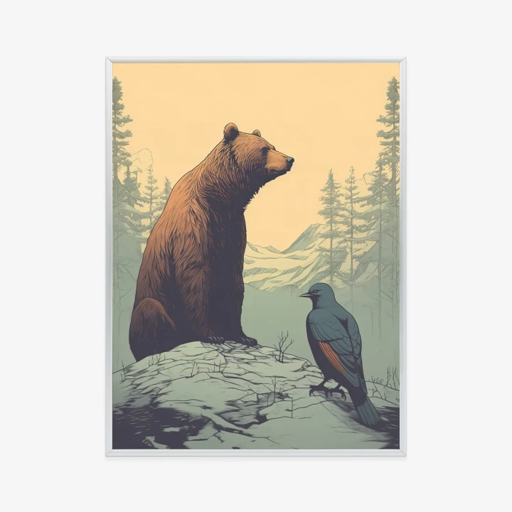 Plakat Niedźwiedź Brunatny Na Tle Śnieżnych Wzgórz