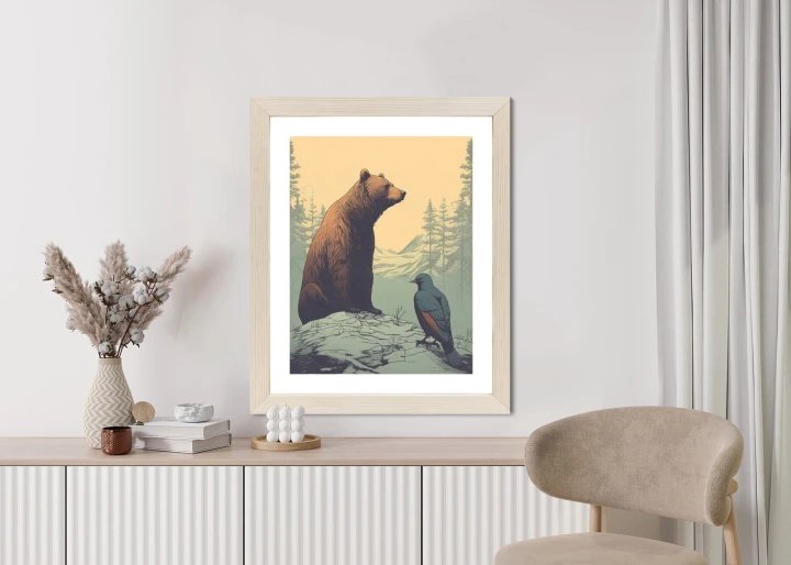 Plakat Niedźwiedź Brunatny Na Tle Śnieżnych Wzgórz