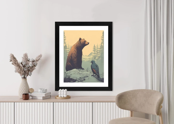 Plakat Niedźwiedź Brunatny Na Tle Śnieżnych Wzgórz