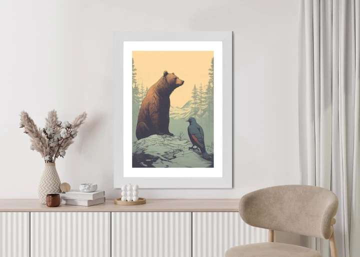 Plakat Niedźwiedź Brunatny Na Tle Śnieżnych Wzgórz
