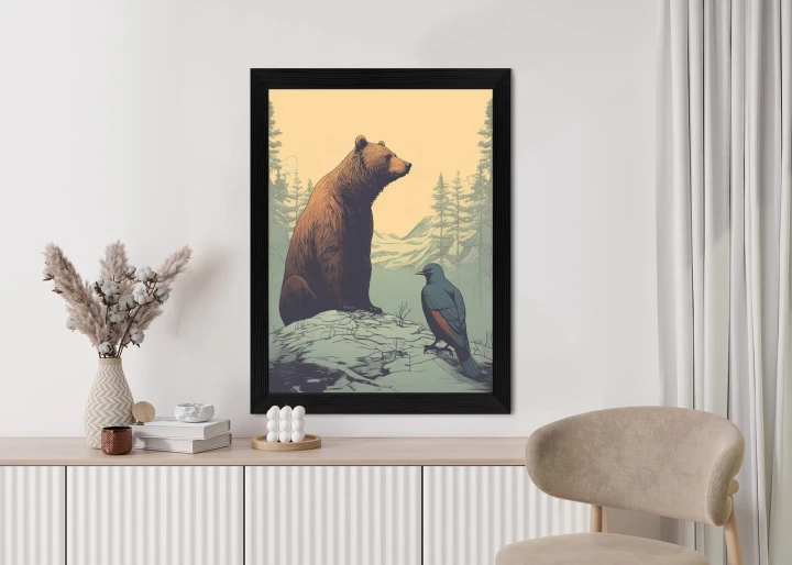 Plakat Niedźwiedź Brunatny Na Tle Śnieżnych Wzgórz