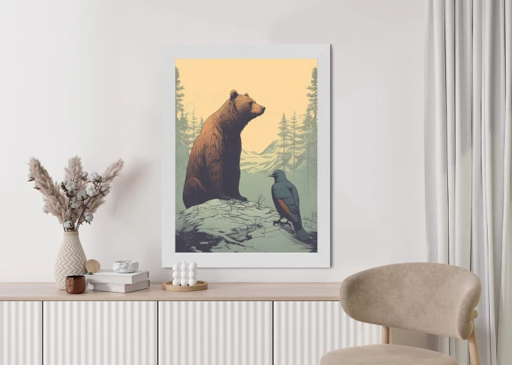 Plakat Niedźwiedź Brunatny Na Tle Śnieżnych Wzgórz