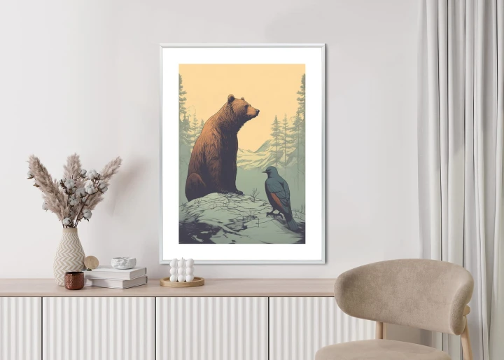 Plakat Niedźwiedź Brunatny Na Tle Śnieżnych Wzgórz