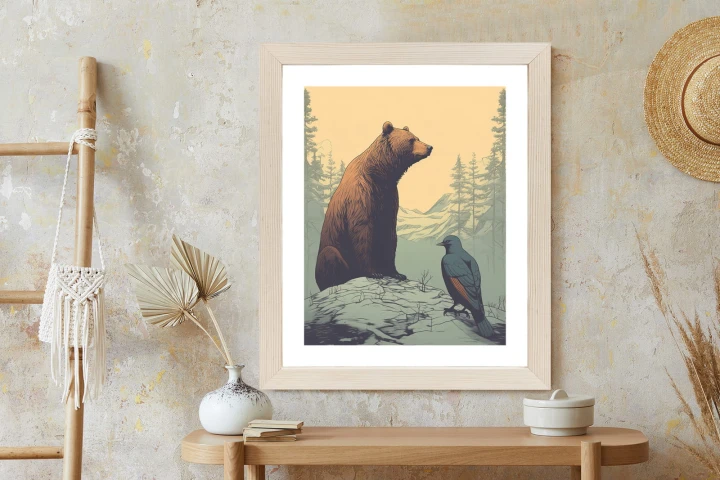 Plakat Niedźwiedź Brunatny Na Tle Śnieżnych Wzgórz