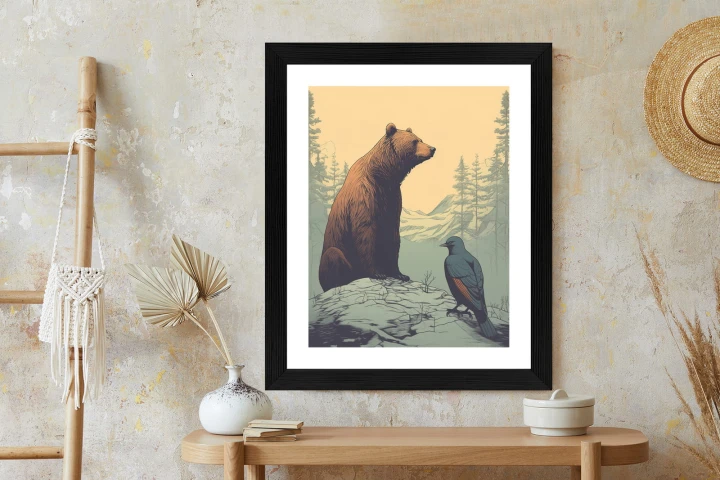 Plakat Niedźwiedź Brunatny Na Tle Śnieżnych Wzgórz