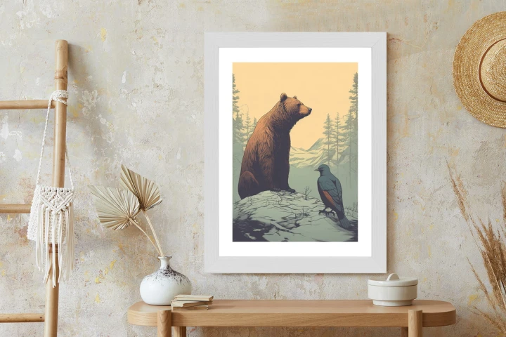 Plakat Niedźwiedź Brunatny Na Tle Śnieżnych Wzgórz