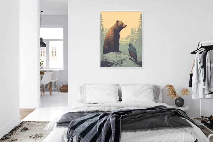 Plakat Niedźwiedź Brunatny Na Tle Śnieżnych Wzgórz