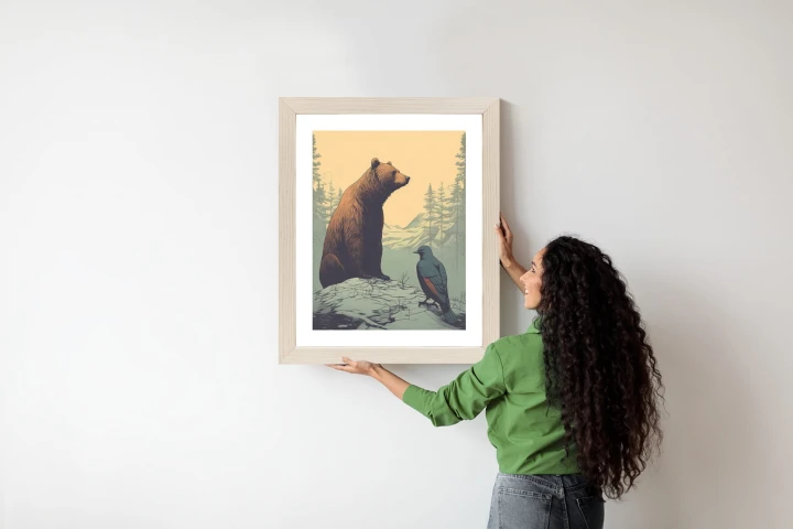 Plakat Niedźwiedź Brunatny Na Tle Śnieżnych Wzgórz