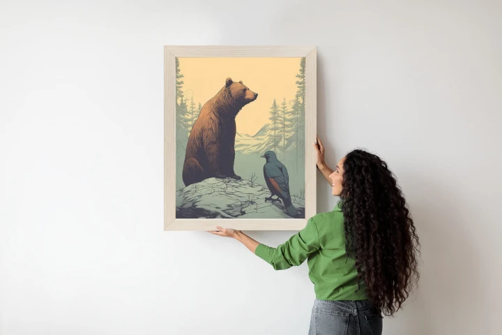 Plakat Niedźwiedź Brunatny Na Tle Śnieżnych Wzgórz