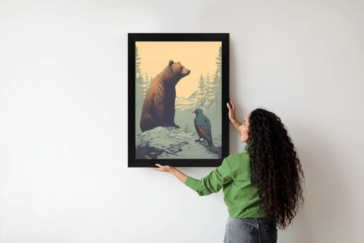 Plakat Niedźwiedź Brunatny Na Tle Śnieżnych Wzgórz