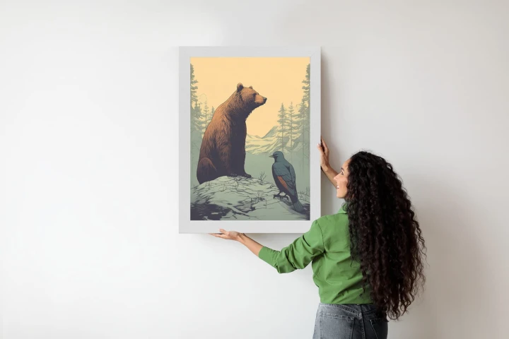Plakat Niedźwiedź Brunatny Na Tle Śnieżnych Wzgórz