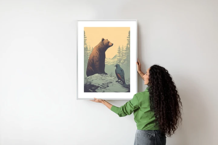 Plakat Niedźwiedź Brunatny Na Tle Śnieżnych Wzgórz