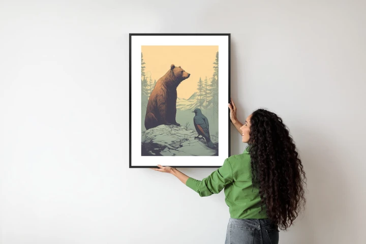 Plakat Niedźwiedź Brunatny Na Tle Śnieżnych Wzgórz