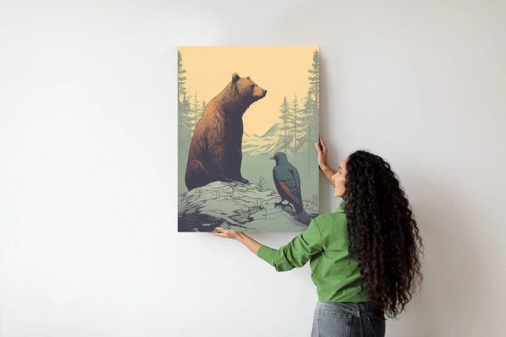Plakat Niedźwiedź Brunatny Na Tle Śnieżnych Wzgórz