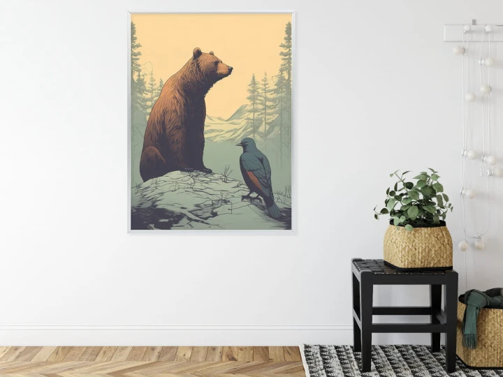 Plakat Niedźwiedź Brunatny Na Tle Śnieżnych Wzgórz