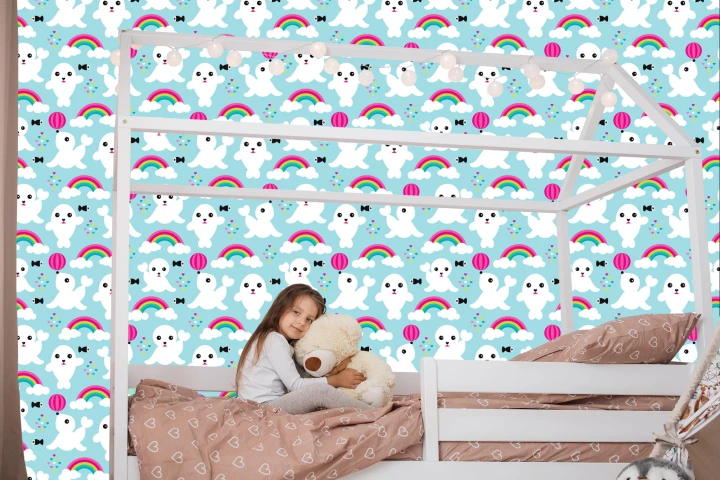 Tapeta Dla Dziewczynek Foki, Ryby, Tęcza, Niebo