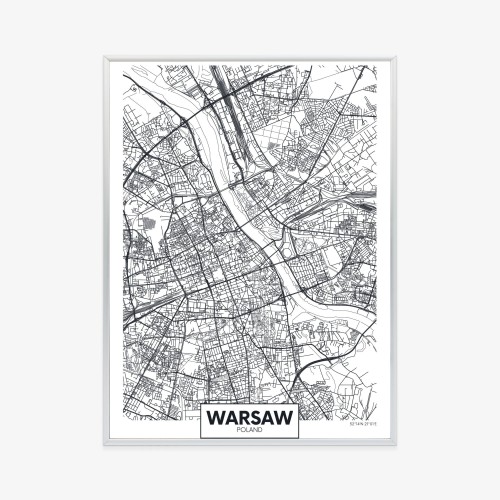 Plakat Warszawa Czarno Biała Szczegółowa Mapa Miasta