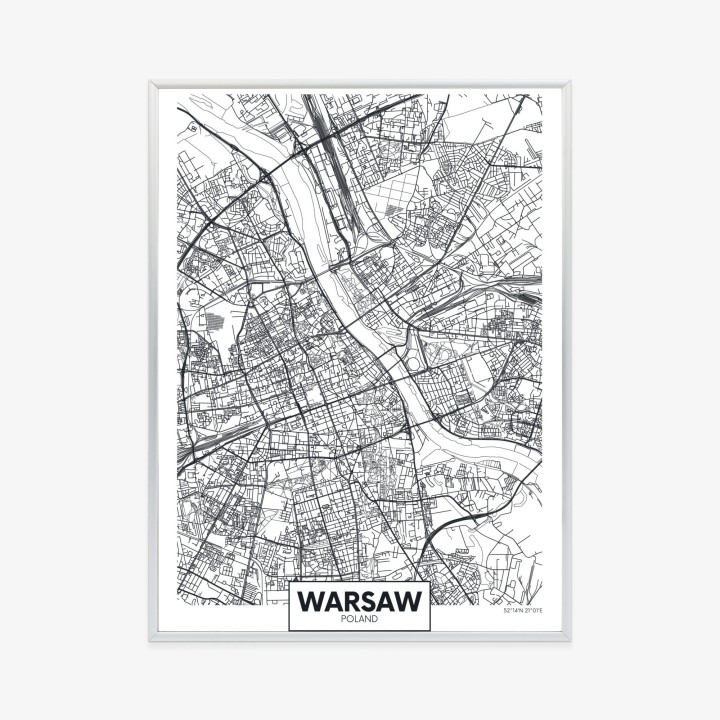 Plakat Warszawa Czarno Biała Szczegółowa Mapa Miasta