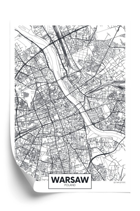 Plakat Warszawa Czarno Biała Szczegółowa Mapa Miasta