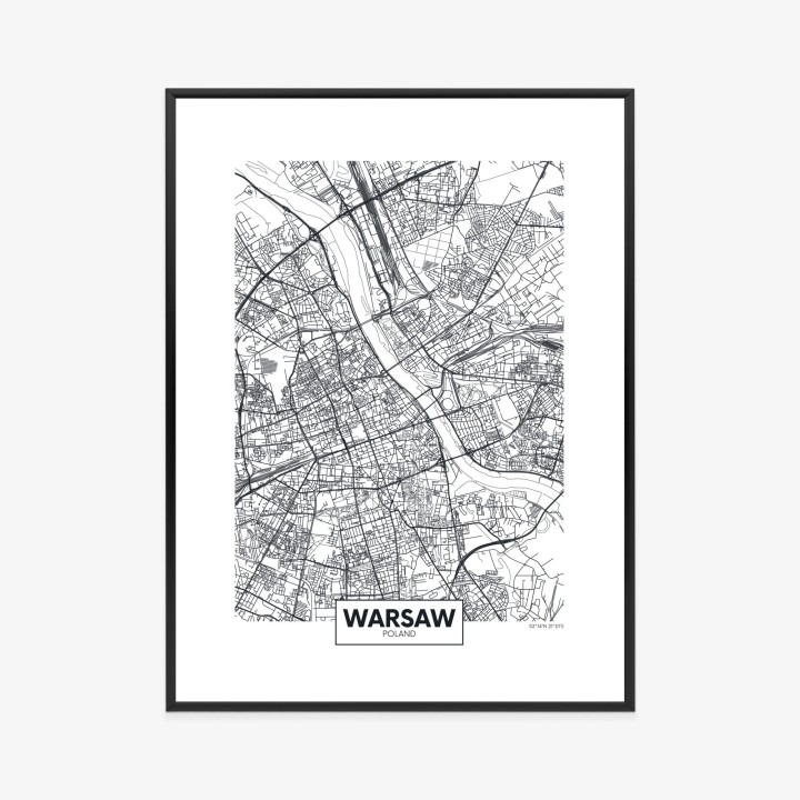 Plakat Warszawa Czarno Biała Szczegółowa Mapa Miasta