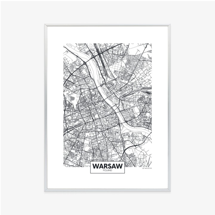 Plakat Warszawa Czarno Biała Szczegółowa Mapa Miasta