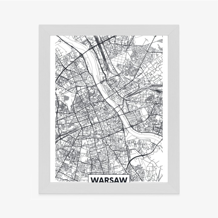 Plakat Warszawa Czarno Biała Szczegółowa Mapa Miasta