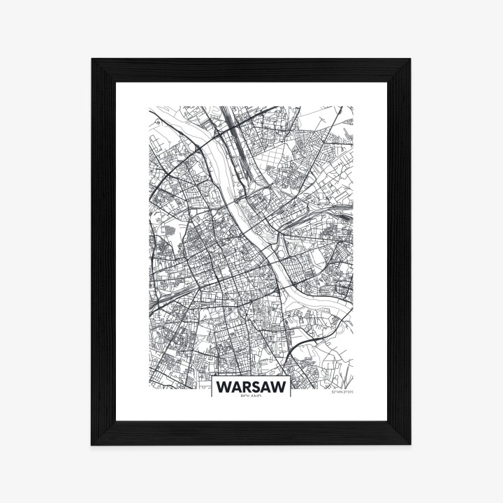 Plakat Warszawa Czarno Biała Szczegółowa Mapa Miasta