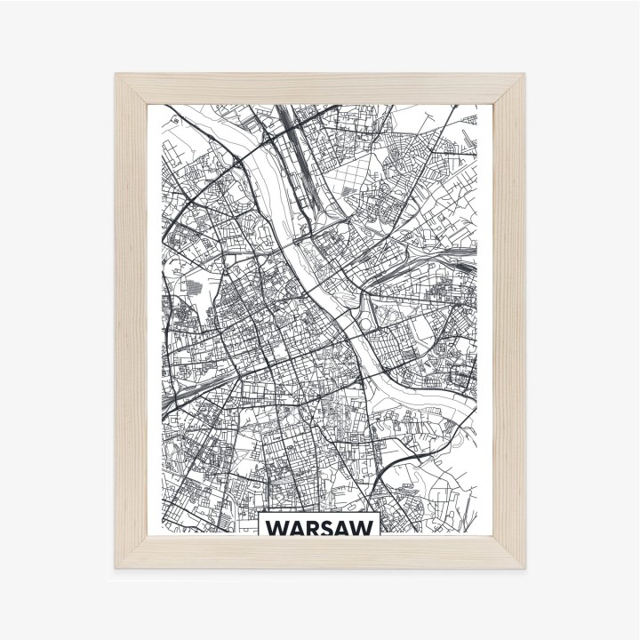 Plakat Warszawa Czarno Biała Szczegółowa Mapa Miasta