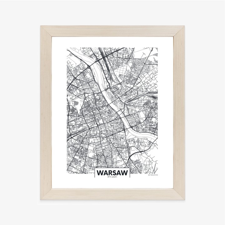 Plakat Warszawa Czarno Biała Szczegółowa Mapa Miasta