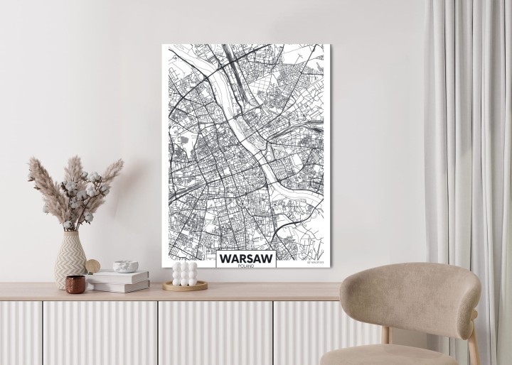 Plakat Warszawa Czarno Biała Szczegółowa Mapa Miasta