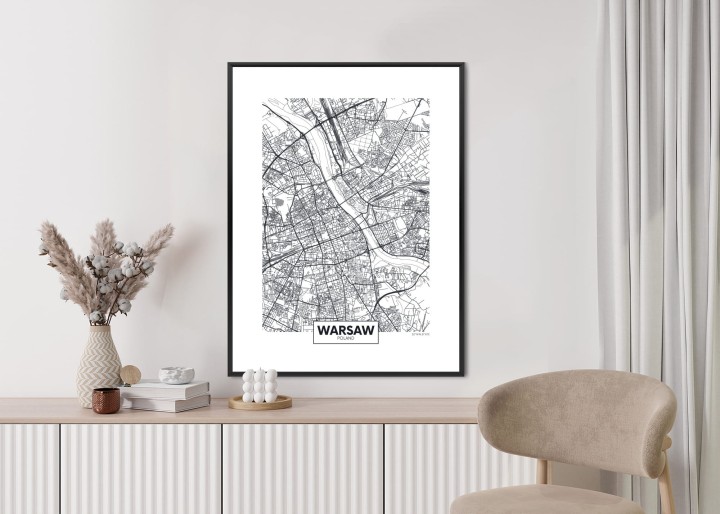 Plakat Warszawa Czarno Biała Szczegółowa Mapa Miasta