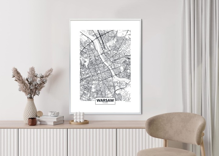 Plakat Warszawa Czarno Biała Szczegółowa Mapa Miasta