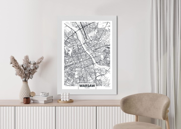 Plakat Warszawa Czarno Biała Szczegółowa Mapa Miasta
