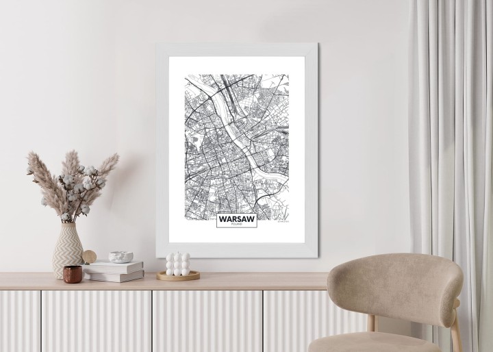 Plakat Warszawa Czarno Biała Szczegółowa Mapa Miasta