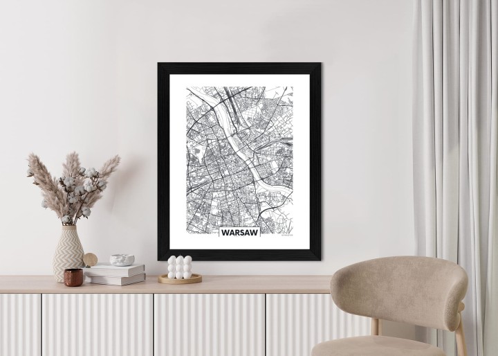 Plakat Warszawa Czarno Biała Szczegółowa Mapa Miasta