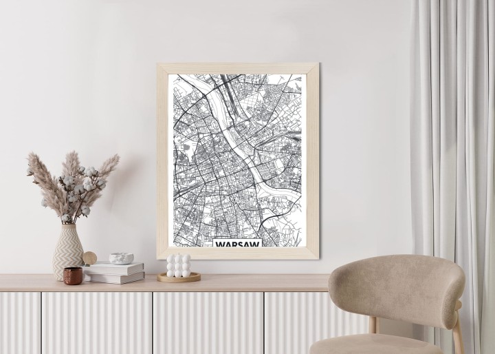 Plakat Warszawa Czarno Biała Szczegółowa Mapa Miasta