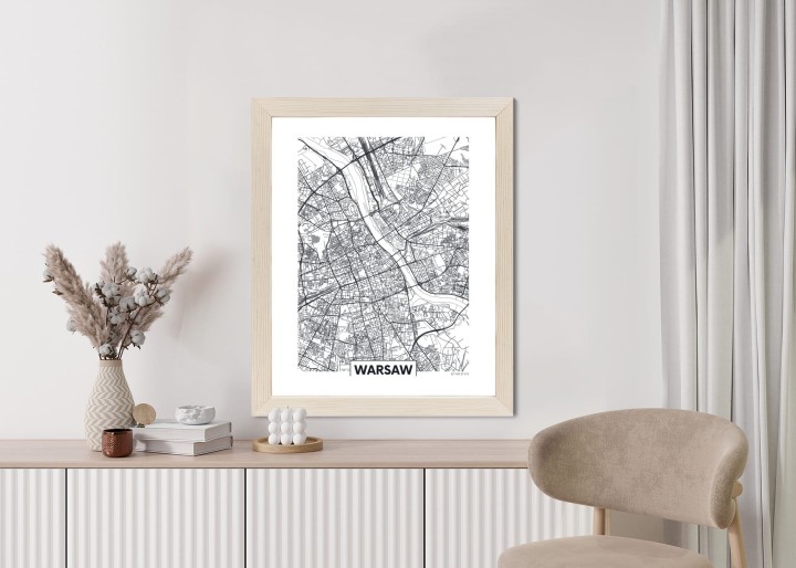 Plakat Warszawa Czarno Biała Szczegółowa Mapa Miasta