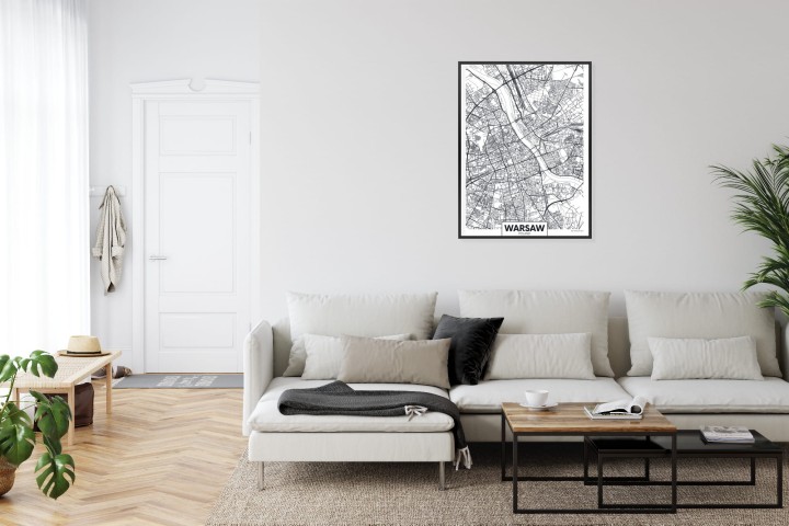 Plakat Warszawa Czarno Biała Szczegółowa Mapa Miasta
