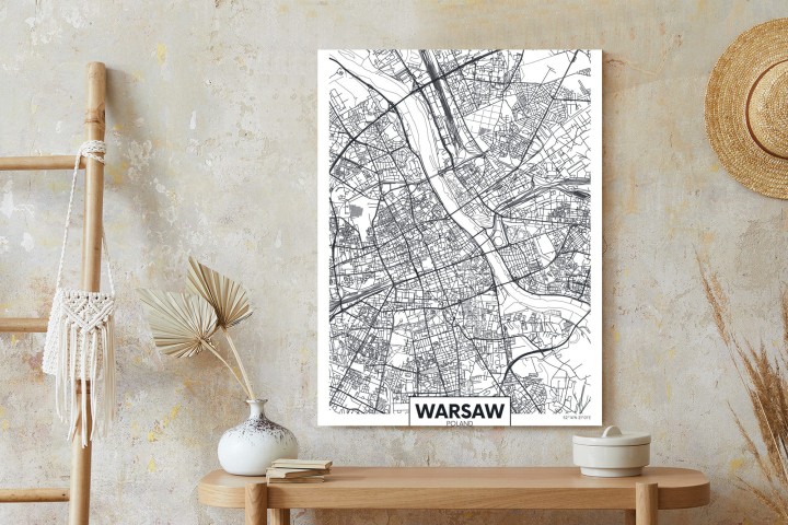Plakat Warszawa Czarno Biała Szczegółowa Mapa Miasta