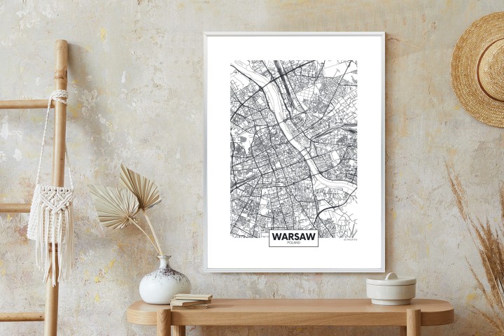 Plakat Warszawa Czarno Biała Szczegółowa Mapa Miasta