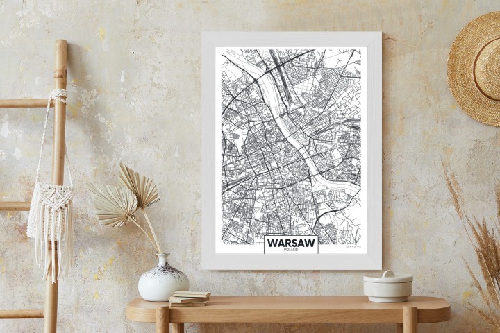 Plakat Warszawa Czarno Biała Szczegółowa Mapa Miasta