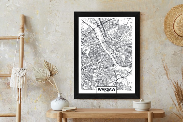 Plakat Warszawa Czarno Biała Szczegółowa Mapa Miasta