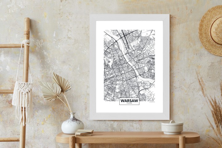 Plakat Warszawa Czarno Biała Szczegółowa Mapa Miasta