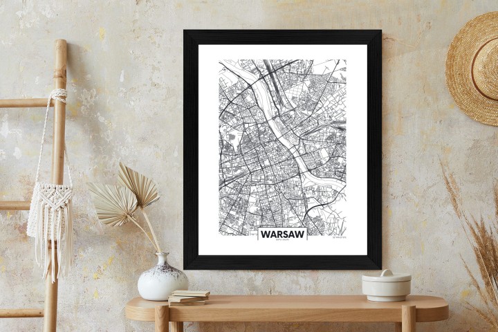 Plakat Warszawa Czarno Biała Szczegółowa Mapa Miasta