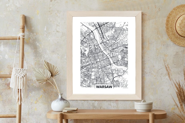 Plakat Warszawa Czarno Biała Szczegółowa Mapa Miasta