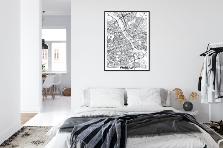 Plakat Warszawa Czarno Biała Szczegółowa Mapa Miasta