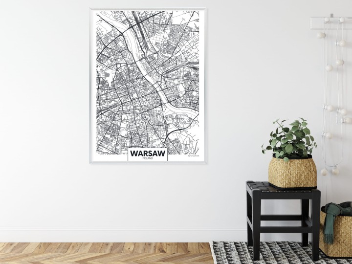 Plakat Warszawa Czarno Biała Szczegółowa Mapa Miasta