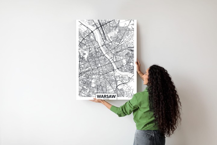 Plakat Warszawa Czarno Biała Szczegółowa Mapa Miasta